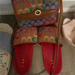 Colorful Logo Slides and Crossbody Bag